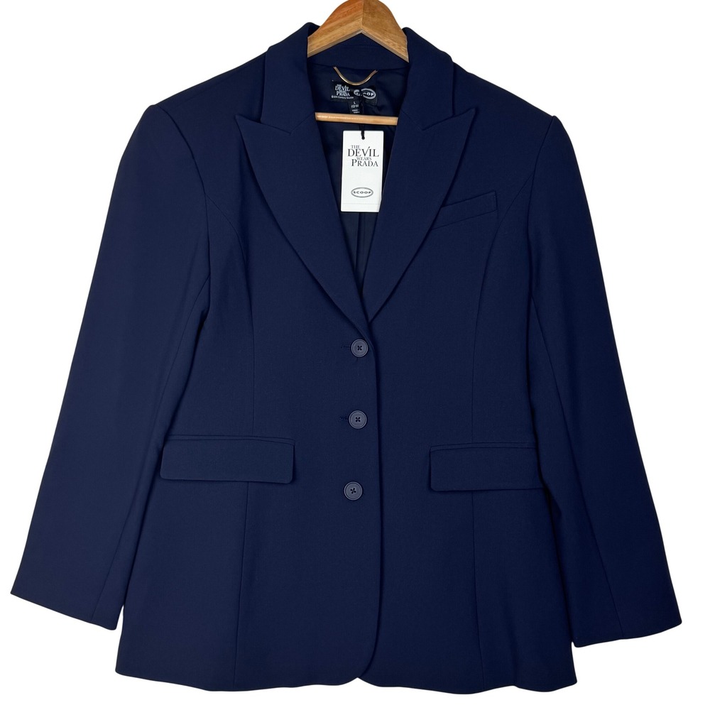 The Devil Wears Prada Scoop Longline Blazer Women L (12/14) Darkest Navy Career